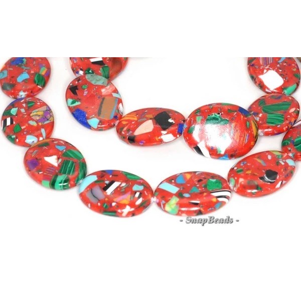 MATRIX TURQUOISE GEMSTONE RED MOSAIC OVAL 20X15MM LOOSE BEADS 7inch