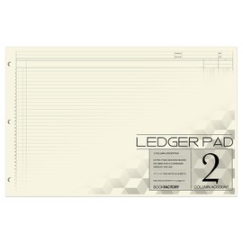 BookFactory Ledger Pad/Large 2 Column Accounting Ledger Columnar (Two Columns) Pads - 17'' x 11'', 50 Pages, Notepad Landscape Format (Made in USA)