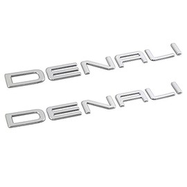Pair Set Front Door Right and Left Denali Emblem Nameplate 3D Badge Liftgate Sticker Replacement for 01-08 Denali Envoy Yukon15070426 (Chrome)