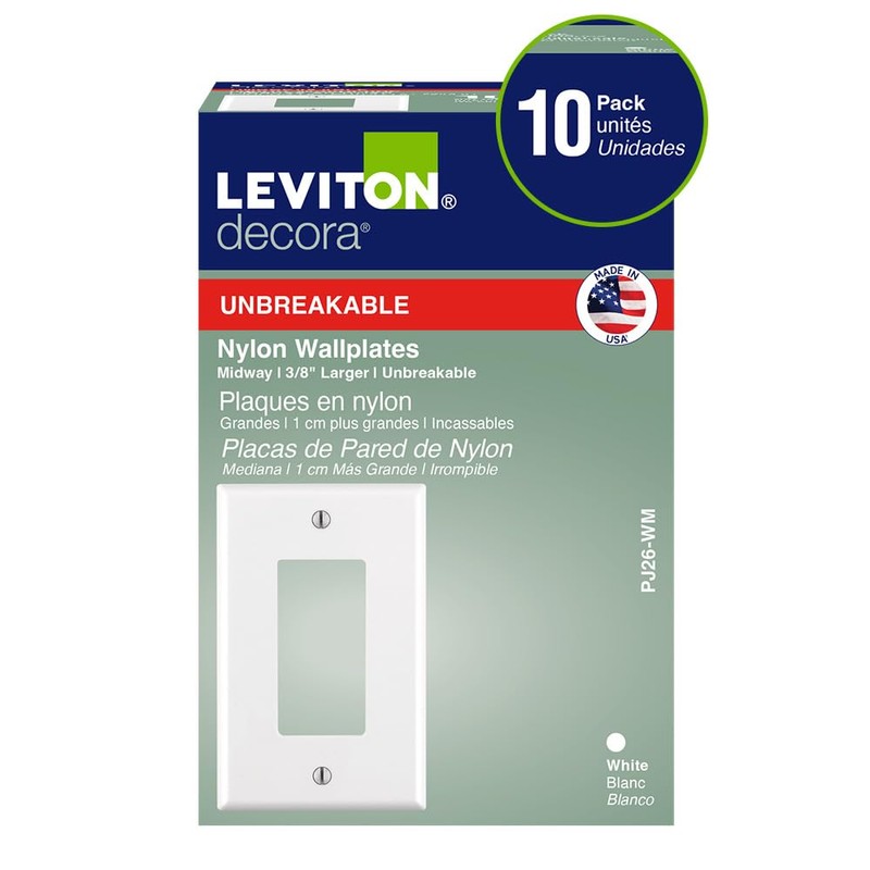 Leviton 1-Gang 1-Decora Midway Nylon Wallplate 10 Pack, PJ26-WM, White