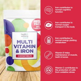 Multivitamin & Iron 360 Tablets | One A Day Formulation for Men Or Women | UK Manufactured | Immune Defence: Vitamin C D & B6 Supports Immune System