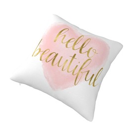 Jagfhhs Hello Beautiful Throw Pillow Covers Blush Pink Gold Watercolor Heart Cushion Pillowcase Decorative 18x18 inch