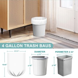 154 Count Small Garbage Bags 15 Litres/4 Gallon Strong Bathroom Clear Trash Bags, Unscented White Garbage Can Liners for Kitchen, Office and Bedroom