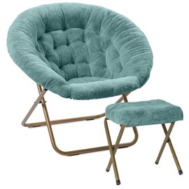 Milliard Cozy Chair with Footrest Ottoman/Faux Fur Saucer Chair for Bedroom/X-Large (Blue)