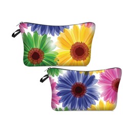 Evergoo 2 Pieces Funny Cosmetic Pouch for Women, Allover Printed Small Zipper Pouches Adorable Makeup Bags Roomy Toiletry Pouch Travel Accessories Organizer Gifts-Sunflowers
