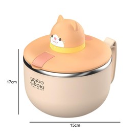 LUPATDY Ramen Bowl with Lid, Instant Noodle Bowl 1200 ml, Portable Stainless Steel Pasta Bowl with Timer and Ventilation Hole, Bowl for Pasta, Bento Lunch (Cat)