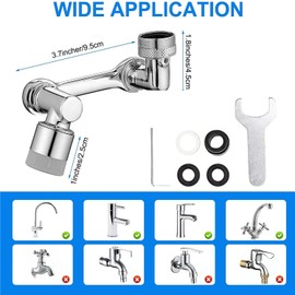 JCZDUniversal 1080° Swivel Robotic Arm Swivel Extension Faucet Aerator, Large Angle Rotating Splash Filter Faucet Aerator, Faucet Extender for Bathroom Sink with 2 Water Outlet Modes (1PCS)
