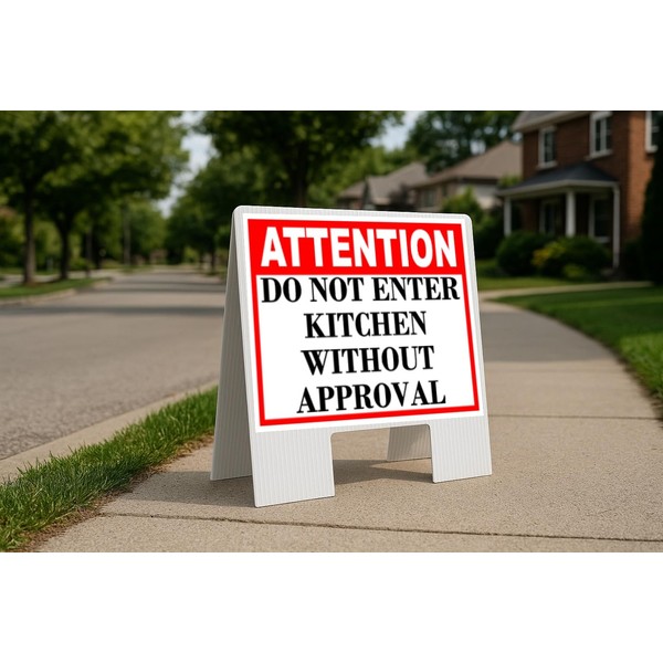 Do Not Enter Kitchen Without Approval Attention Folding Coroplast A-Frame