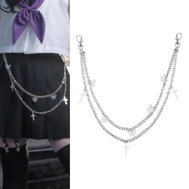 Punk Pant Jean Chain Belt Y2k Accessories Cross Pocket Layered Chain Goth Jeans Pants Chain for Men Women Rock Gothic Chain for Pants Jeans Trouser Chains Goth Gothic Accessories for Women Men Woman