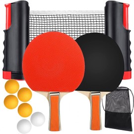 Red de Ping Pong y Raquetas y Pelotas Set, Red de Ping Pong Ajustable A Cualquier Mesa, con 6 Ping Pong y Bolsa de Almacenamiento, Juego para Oficina y Exterior Interiores, Negrura, Red Longitud 67''
