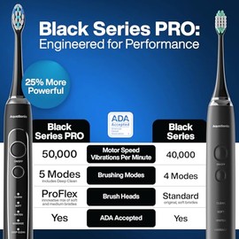 Aquasonic Black Series PRO - Cepillo de dientes eléctrico ultra blanqueador - 5 modos y temporizadores inteligentes - Estuche de viaje premium y 6 cab