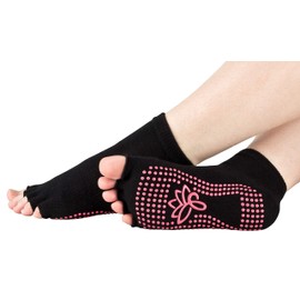Piarini 1 Pair of Short Open Toe Socks - ABS Cotton Socks - Yoga Socks with Open Toe - Pilates Socks Fitness, black