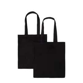 POLHIM® Pack of 2 High-Quality Cotton Jute Bags Fabric Bag Blank 220 g/m² Size 38 x 42 cm Long Handles 70 cm 100% Cotton, black, Minimal