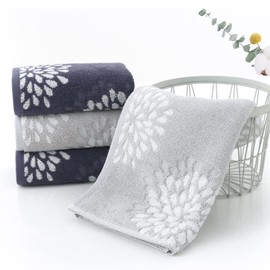 Pidada Hand Towels Set of 2 Hydrangea Floral Pattern 100% Cotton Absorbent Soft Decorative Towel for Bathroom (Light Grey)