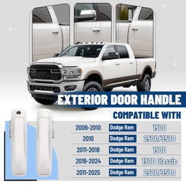 Exterior Door Handle Compatible with 2009-2025 Dodge Ram 1500 Classic 2500 3500 Pickup Front & Rear Outside Handle Painted White