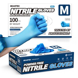 Beastek Blue Nitrile Exam Gloves, 4 mil Powder-Free Latex-Free Non-Sterile Food Safe Disposable Medical Glove, 100 Pcs (Medium)