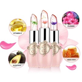 UKKQES Crystal Flower Jelly Lipstick, Long Lasting Nutritious Lip Balm Lips Moisturizer Magic Temperature Color Change Lip Gloss(Light Flower)