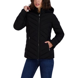 Nautica Women's Short Stretch Lightweight Puffer Jacket With Removeable Hood, Black, X-Small
