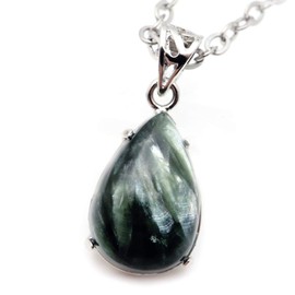 Seraphenite Necklace Drop Natural Stone Pendant Silver 925 Power Stone Chlorite Russian