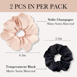 Bsofter Satin Hair Scrunchies for Women - Jumbo Scrunchies for Hair Sleep,Large Hair Ties Oversized Giant Satin Hair Ties for Thick Hair Large Scrunchy Hair Bands 2 Pcs Black&Champagne