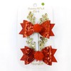 Red Bow Sequin & Gold Antler Hair Clips - Cute