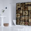 Retro Rustic Shower Curtain, Moose Deer Bear Leaf Tree Country