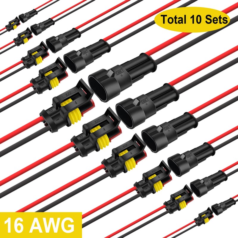 Twippo 10 Kits 16 AWG 2 Pin Connector Waterproof Wire