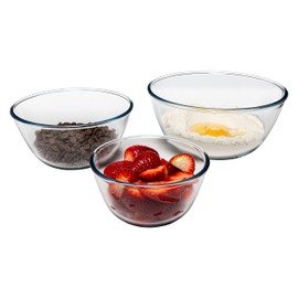 SIMAX Glass Mixing Bowls Set: Borosilicate Glass Mixing Bowls - Microwave, Oven & Dishwasher Safe - 3 Piece Set (2 Cup, 5.5 Cup, 10.5 Cup)