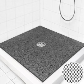 Square Shower Mat Non Slip: 36 x 36 Inch Extra Large Loofah Shower Mats for Inside Shower - Anti Slip Shower Stall Matt with Drain Hole in Middle