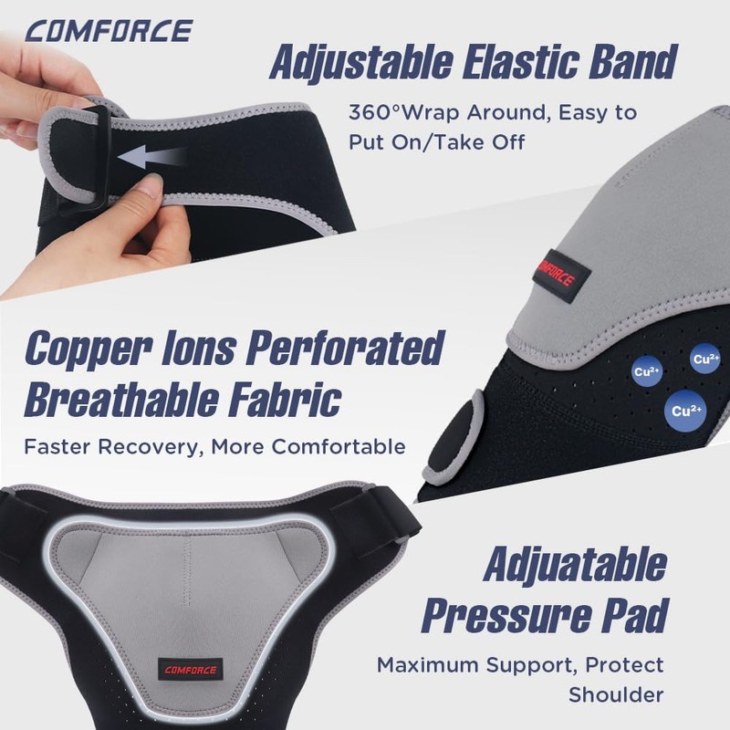 COMFORCE Shoulder Brace Copper Shoulder Support Wrap with Gel Pad,