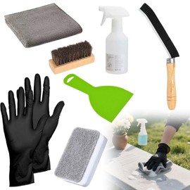 pldnhzua Granite Headstone Cleaner Kit - Heavy Duty 6-Piece Stone Scrub Set for Cemetery Maintenance, Includes Stiff Bristle Brushes, Scraper, Sponge & Towels Cleaning pot (Granite/Marble/Sandstone)