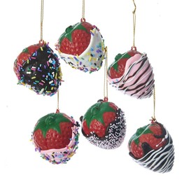 The Bridge Collection Chocolate Covered Strawberry Ornaments - Set of 6 - Assorted Foam Squishy Chocolate Strawberries Ornaments - Candy Food Decor