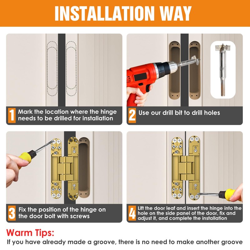 Lipshome 6" Hidden Door Hinge/Concealed Hinges,Invisible Hinges,Invisible Door Silent 180