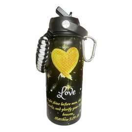 Christian Water Bottle with Straw and Handle, Leak-Proof, BPA-Free, Religious Gift, Christian Gift, Mother's Day Gift Colors May Vary 18/8 Stainless Steel Wide Mouth (Jesus Love and Sunshine, 32 oz)