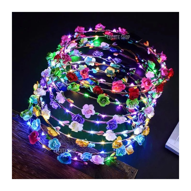 Lecute 5 Coronas Diademas Flores Luminosas Led Fiesta Boda Xv