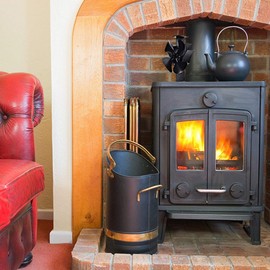 COSTWAY 4-Blade Stove Fan, Multi-Function Fuel Heat Powered Fan, Saving Wood Burning Eco Fan for Wood/Log Burner/Fireplace/Laptop Computer with Micro USB Cord Black