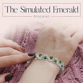 Crystalline Azuria Tennis Bracelet with Green Simulated Emerald Zirconia Crystals 18K White Gold Plated for Women