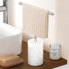 KES Hand Towel Rack for Bathroom Countertop, Towel Holder Stand with Small Marble Base, Free Standing Hand Towel Holder Stand 18/8 Stainless Steel Space Saving Brushed Finish, BTH234S30-2