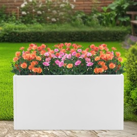 TFCFL Metal Rectangular Planter Box,Galvanized Steel Long Box Planter with with Removable Insert Shelf,Outdoor Tall Planters for Porch Patio Garden 38x16x20in (White)