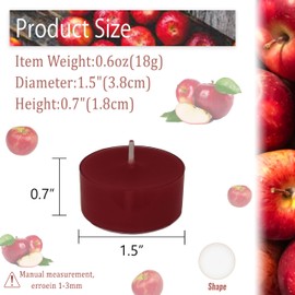 Tea Candles Handmade Clear Cup Apple Scented Smokeless 24 Pack Tea Lights Candle Long Burning Tealight Candle for Wedding Holidays Decoration(Red)