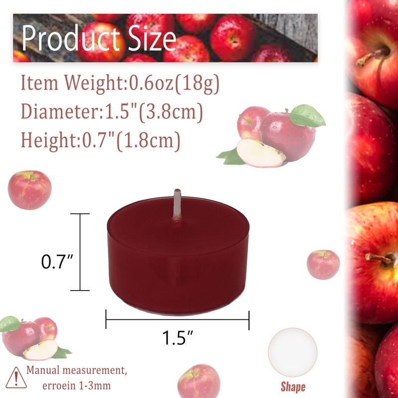 Tea Candles Handmade Clear Cup Apple Scented Smokeless 24 Pack