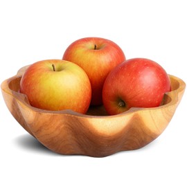 Spaceneat Wooden Fruit Bowl for Kitchen Counter - 7.9" x 2.4" Small Teak Wood Serving Bowl for Food, Salad, Bread or Home Decor - Handcrafted by Artisans in Indonesia - Dining Decorative Centerpiece