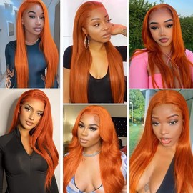 GLSMOSNW Color 350 Bundles Human Hair Ginger Orange Stragiht Bundles Double Weft Orange Straight Hair Extensions For Black Women