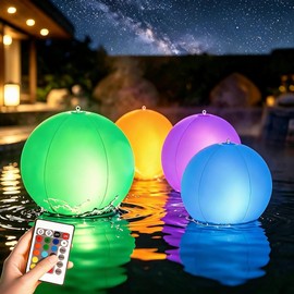LOQOMI Solar Floating Pool Lights - 4 Pack 14 Inch 16 Color Changing LED Inflatable Balls, Waterproof Solar Powered Glow Balls for Yard Pond Party Wedding Outdoor Decor