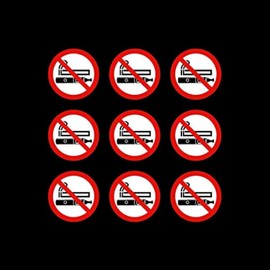 USSP&S 9x No Smoking No Vaping Sticker Sign 50x50mm - Vinyl Decal, Car, Van, Taxi, Lorry, Business