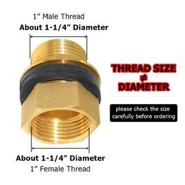 Hooshing Brass Bulkhead Fitting 1“ Male x 1" Female Thread Water Tank Connector for Rain Barrels, Aquariums, Tubs, Pools
