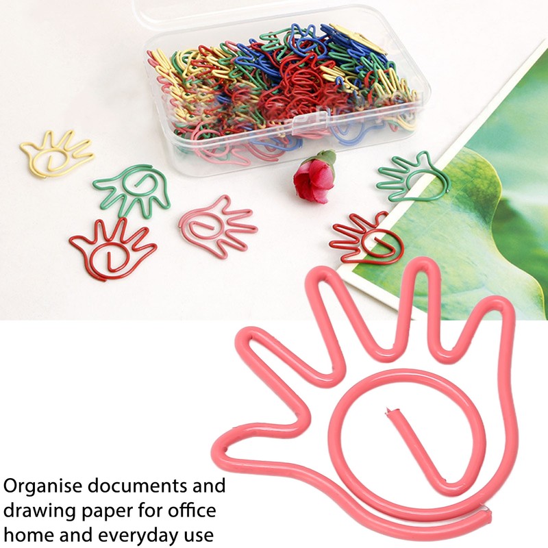 100Pcs Paper Clip Metal Hand Shaped Design Rustproof Paperclip Decoration