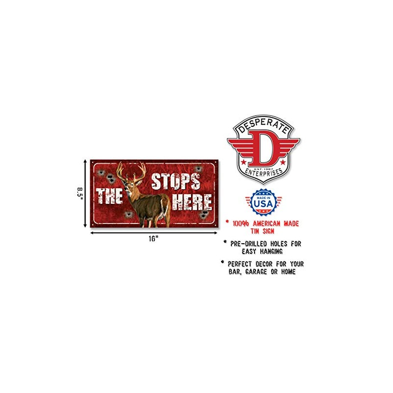 Desperate Enterprises The Buck Stops Here Tin Sign, 16"W x