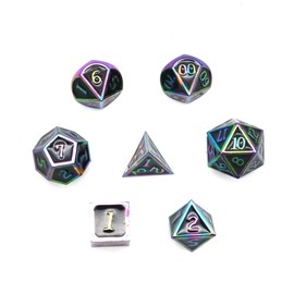 DollaTek 7pcs DND Game Polyhedral D & D Dice Set Made of Solid Metal with Storage Bag and Zinc Alloy with Enamel for Role Play Dungeons and Dragons (Colourful Black)