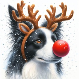 Single Luxury Border Collie Christmas Card (RUD)